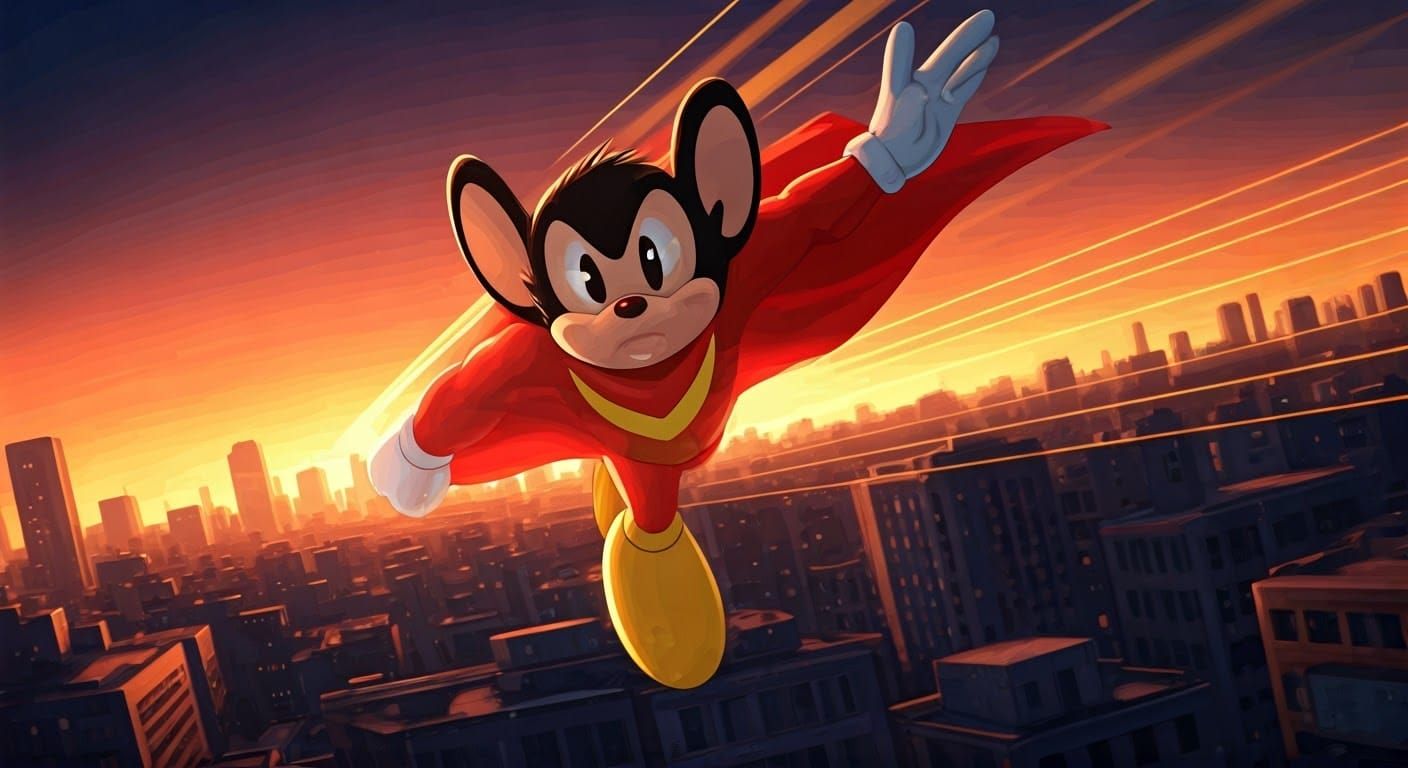 Mighty Mouse Soaring in Anime Style