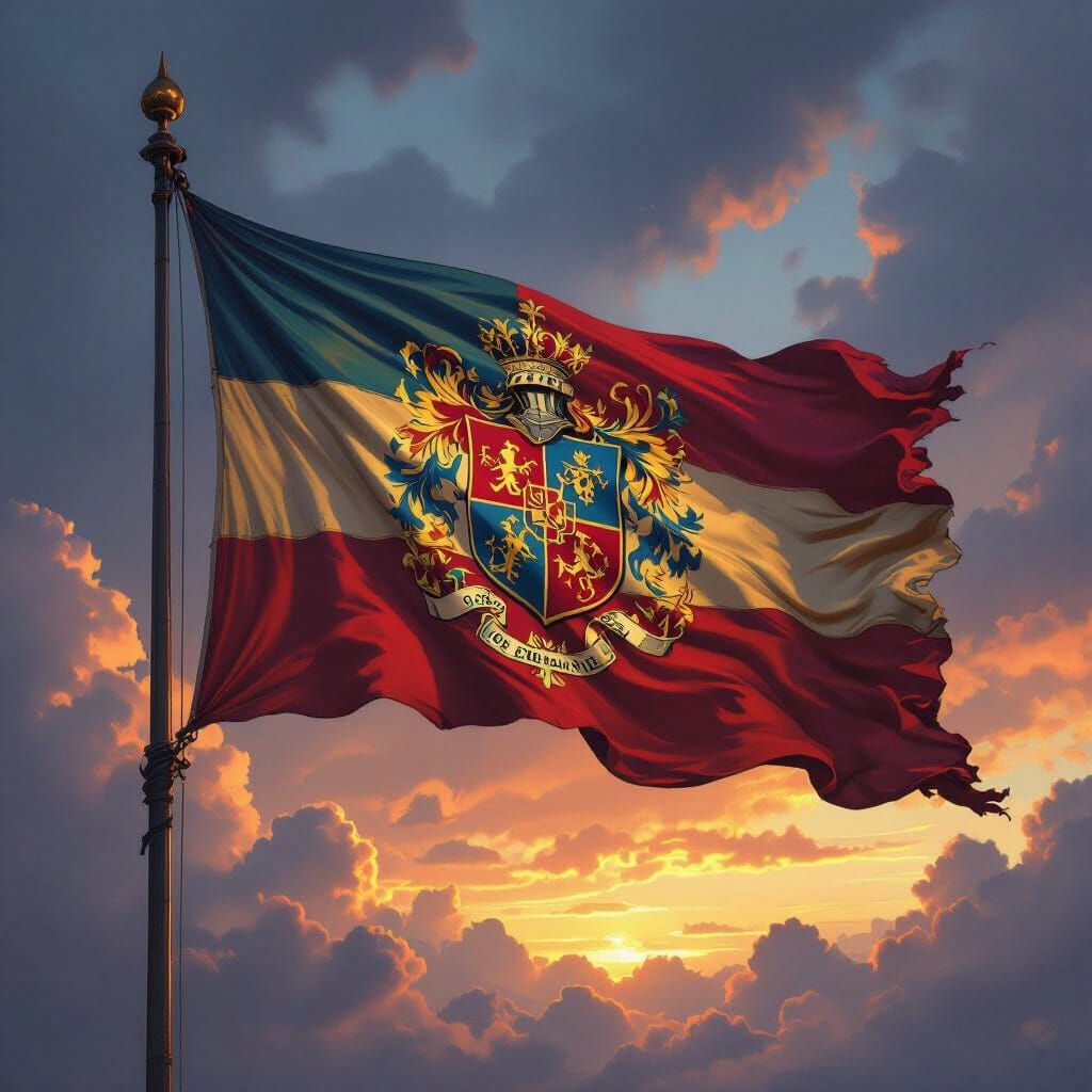 Epic Fantasy Flag with Medieval Coat of Arms