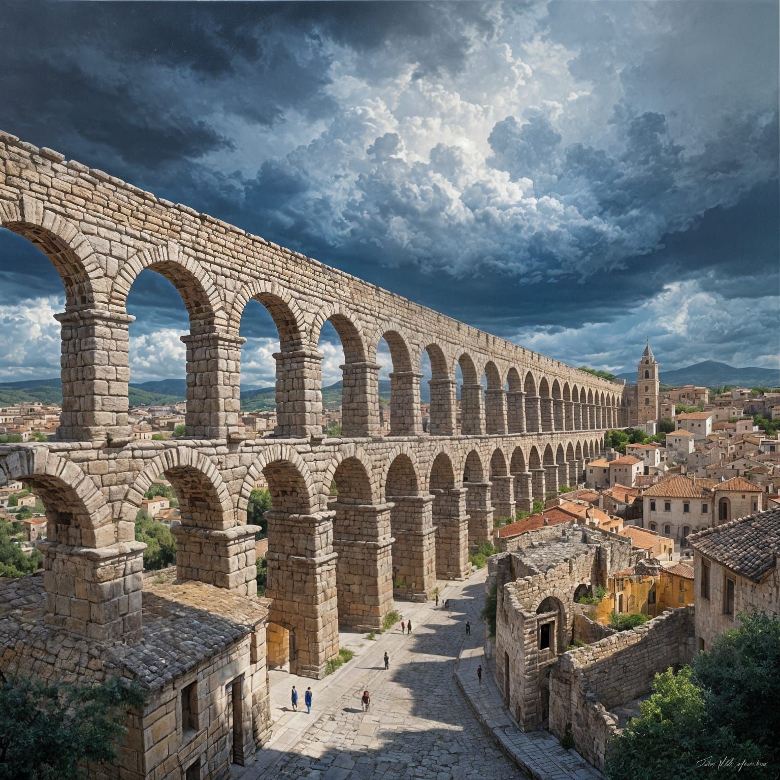 Roman Aqueduct in Segovia: Evocative Oil Painting