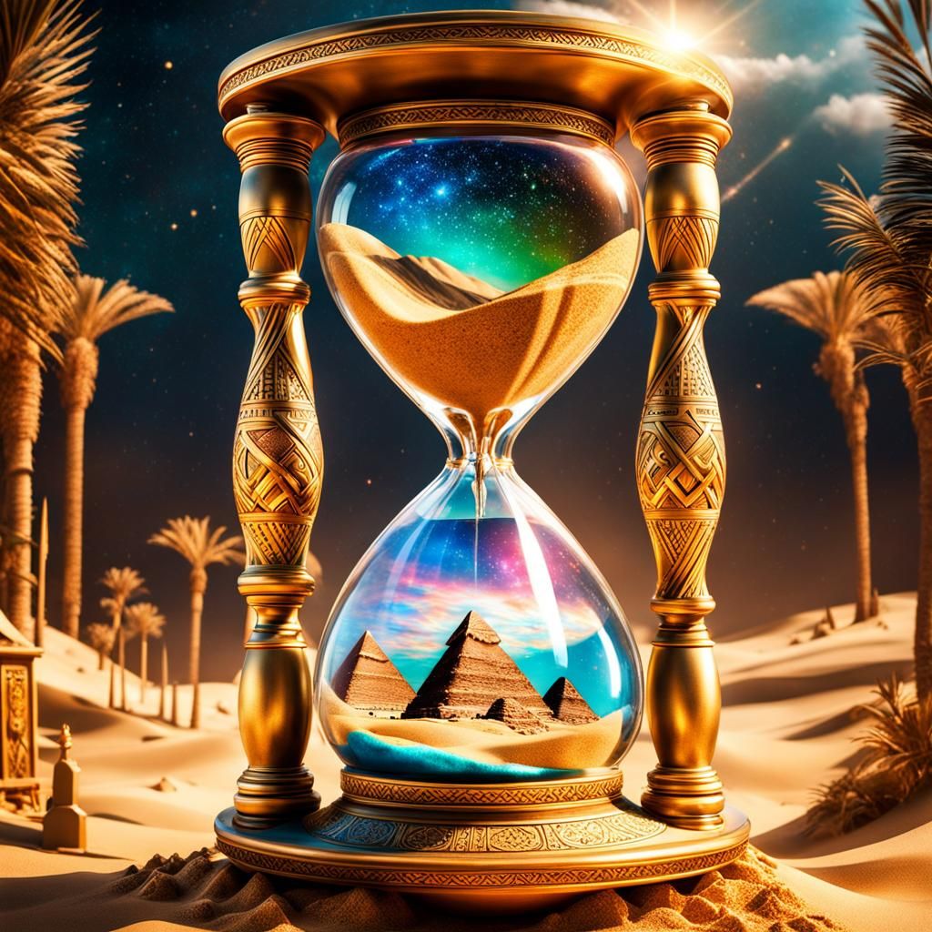 Mystical Hourglass in Double Exposure with Volumetric Lighti...