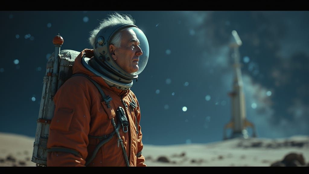 Sputnik as Proud Astronaut Surveys Galaxy