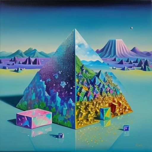 Surreal Melting Cubes in Dali Style Oil Painting