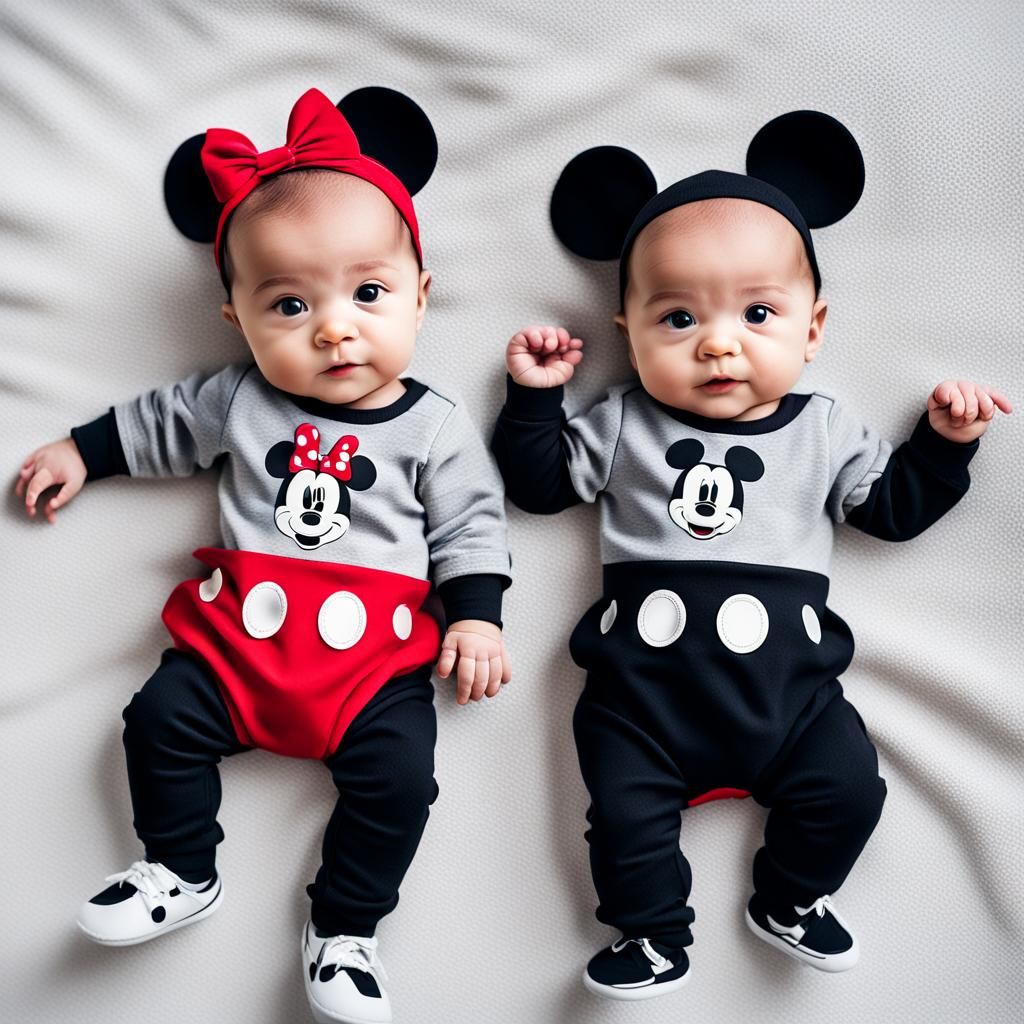 Cute Baby Twins as Mickey and Minnie Mouse