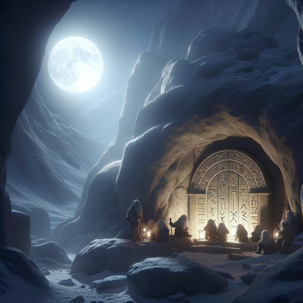 Moonlit Dwarves Discover a Hidden Stone Door