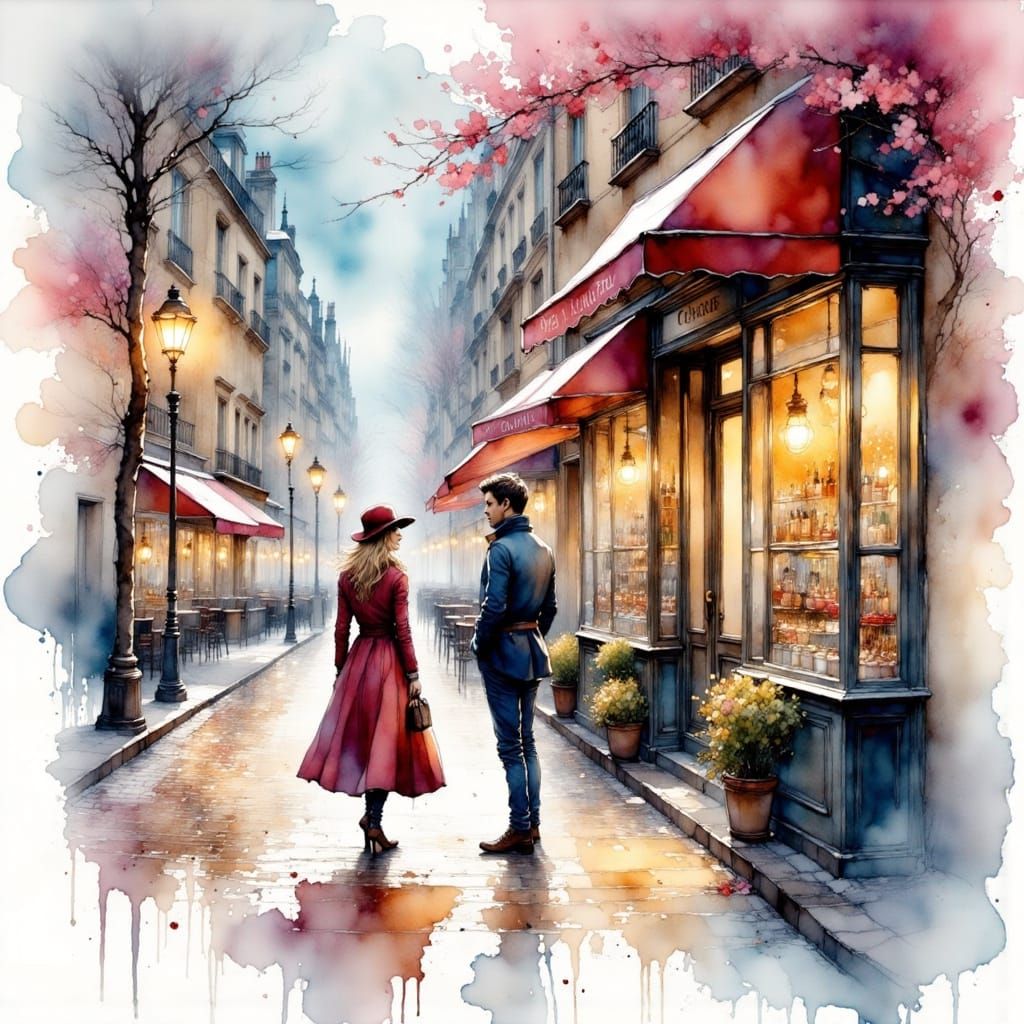 Romantic Moment in Montmartre's Snowy Streets