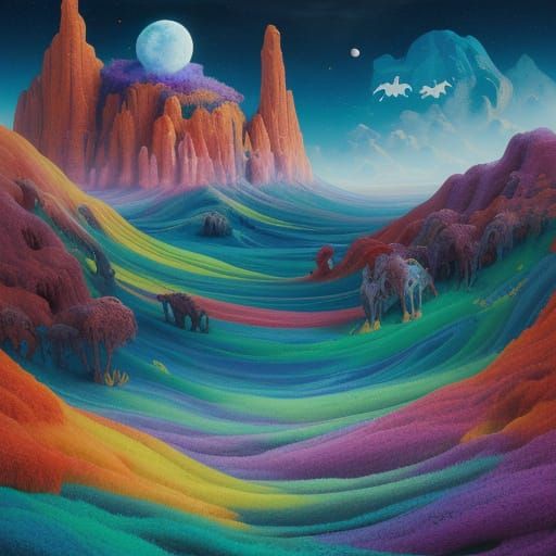 Surreal Fantasy Scene with Grover and Friends