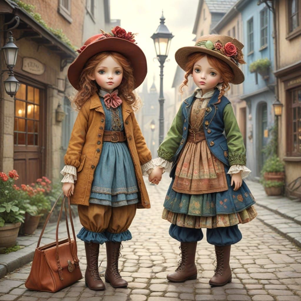 Victorian Steampunk Dolls in Whimsical Watercolor