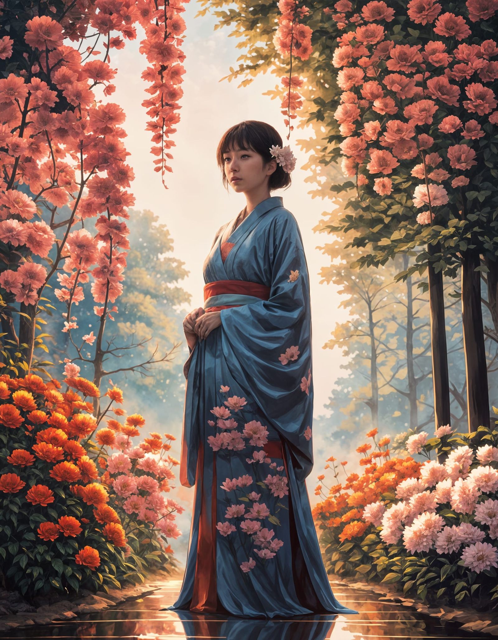 Japanese Woman Creates Intricate Ikebana Flower Arrangement