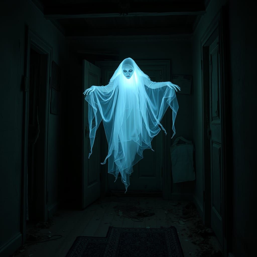 Ethereal Ghost Portrait in Haunted House