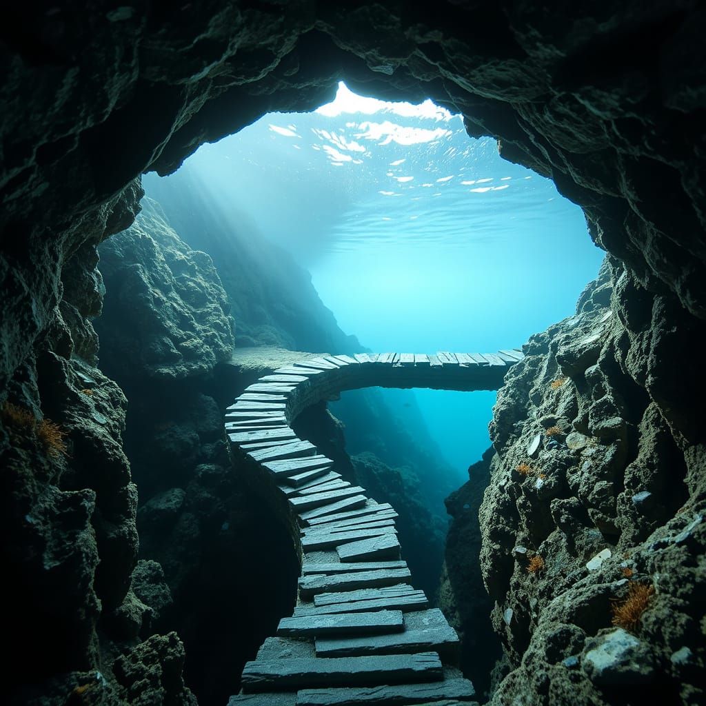 underwater downward, u-shaped, concave up curve trail bridge