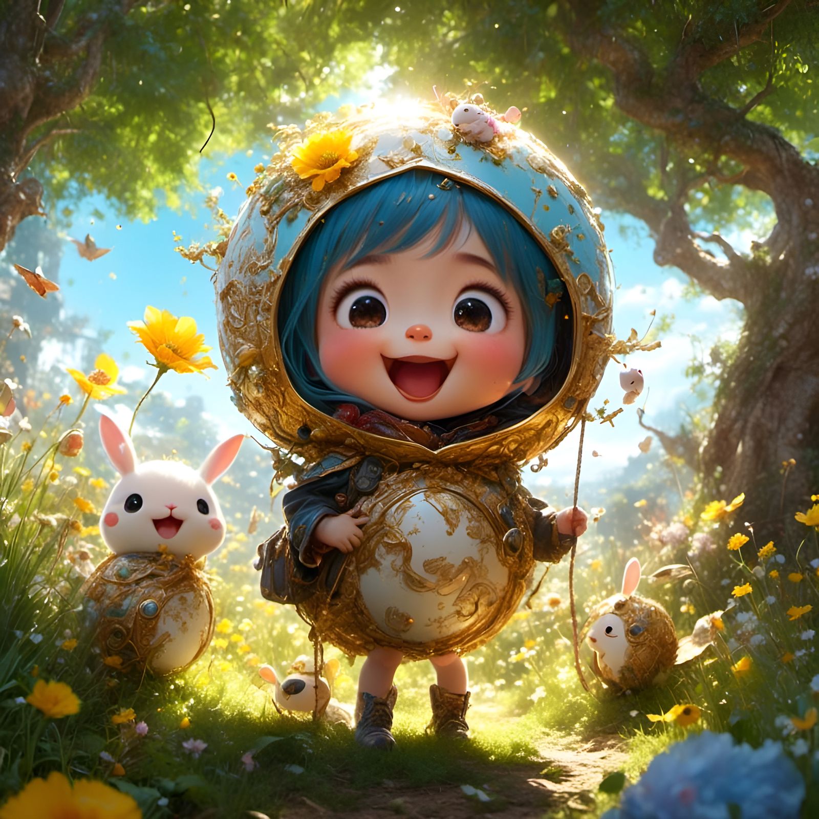 Laughing Egg Portrait in Whimsical Style