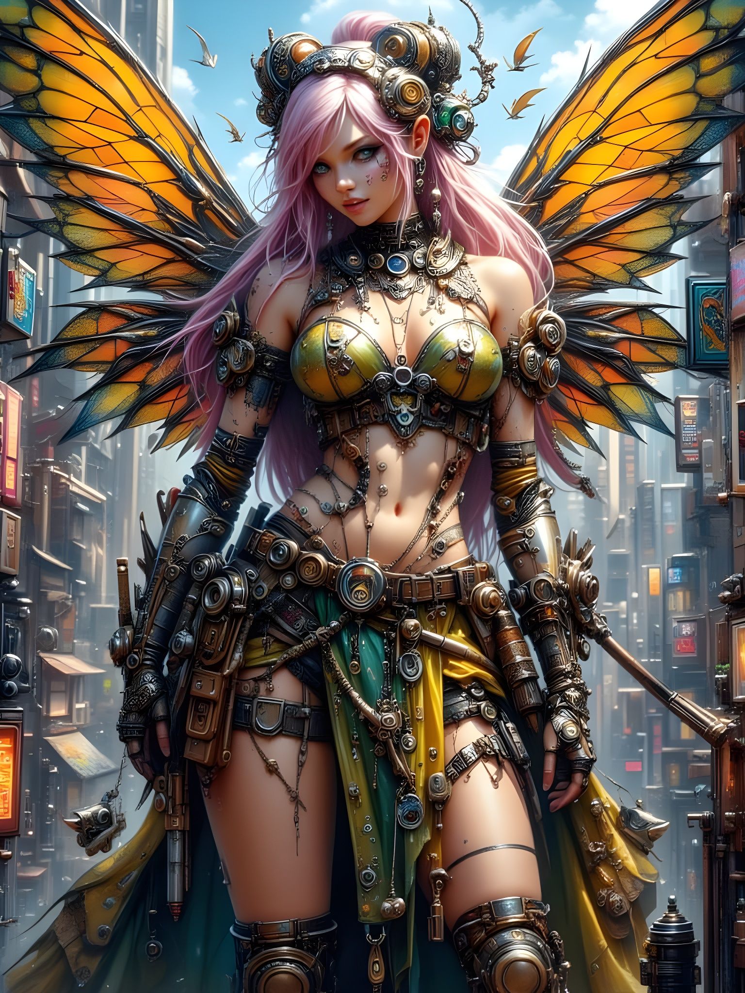 Steampunk Fairy with Clockwork Wings in Fairypunk Style