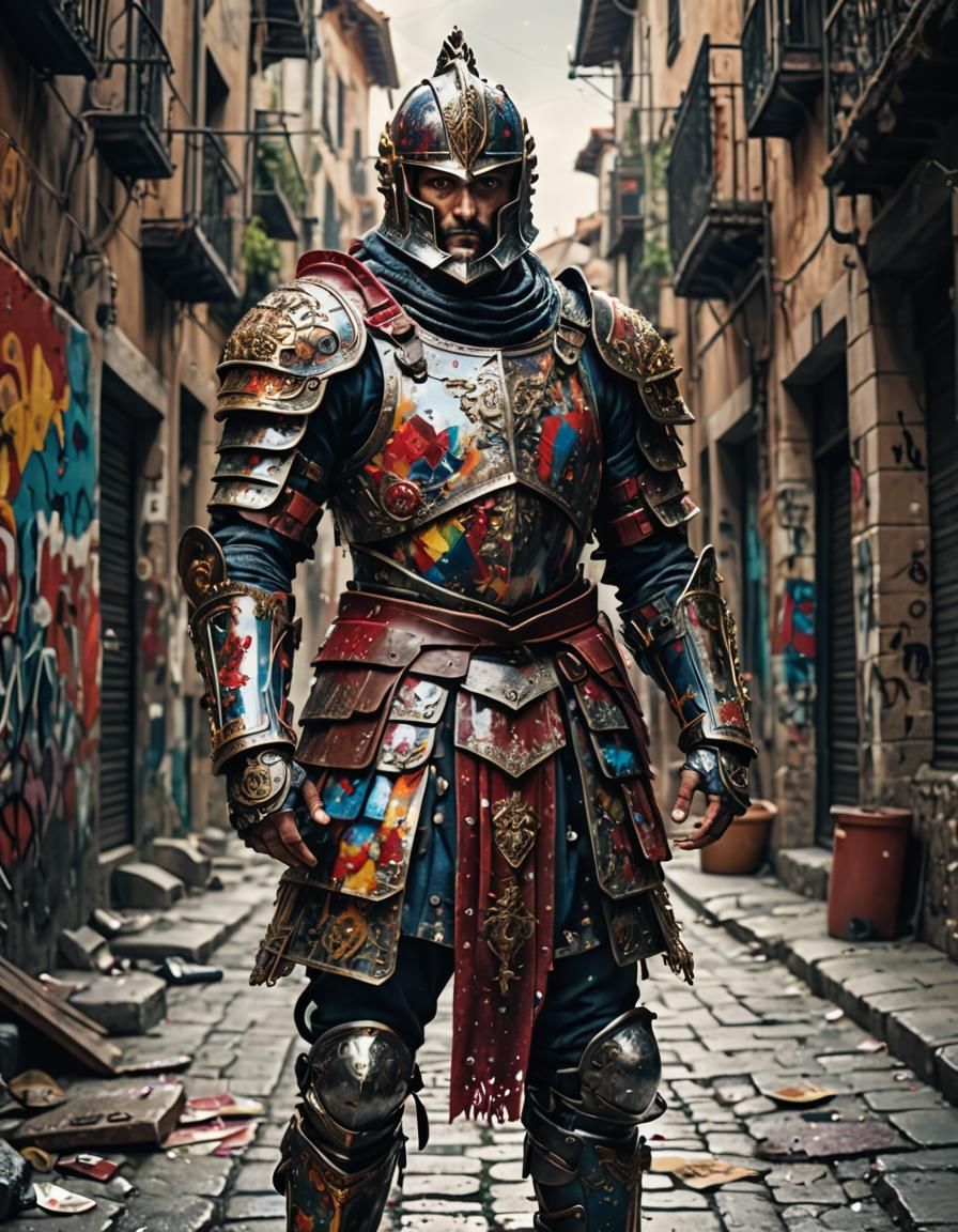 Spanish Conqueror in Glitchcore Street Art Style