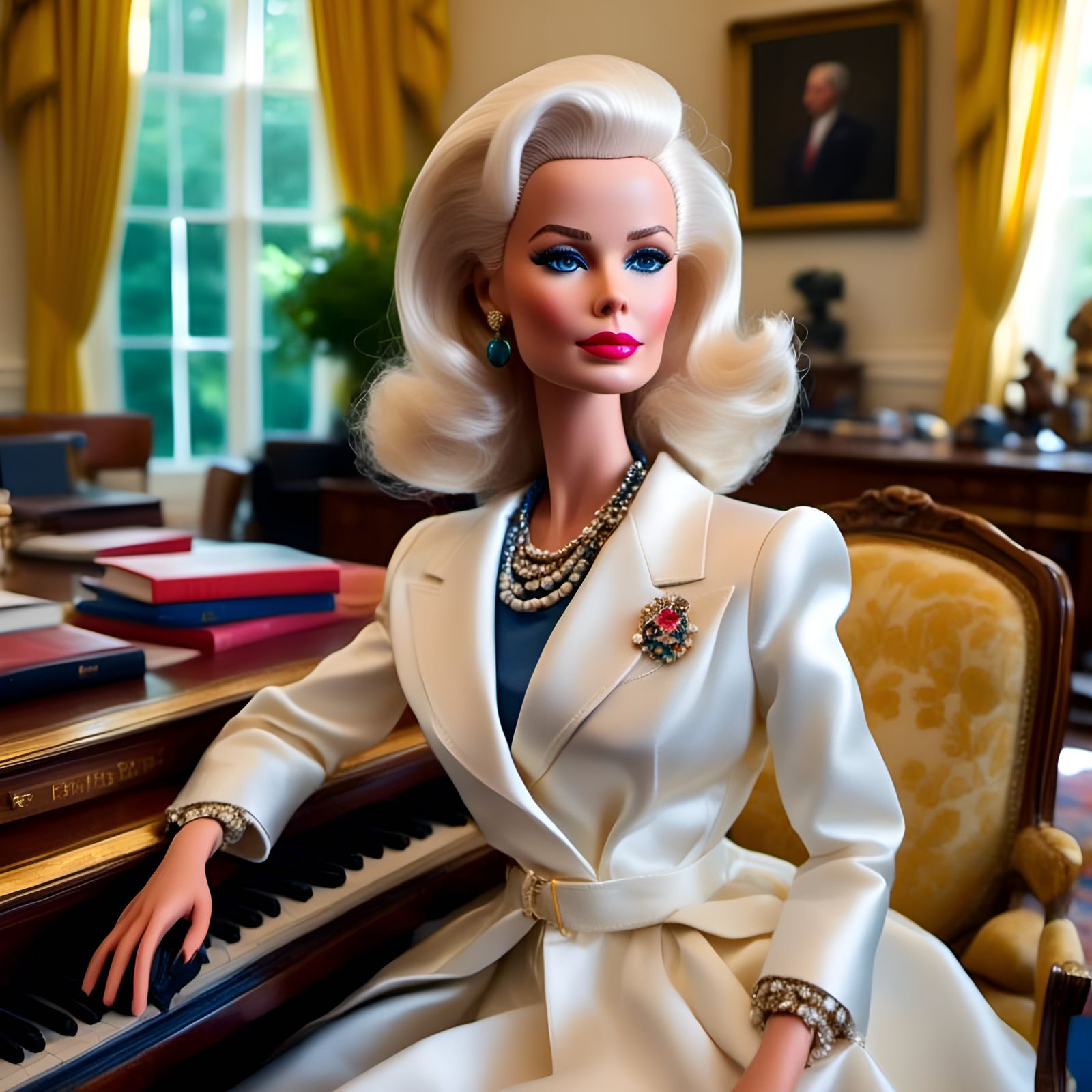 Hyperrealistic Barbie Portrait in Oval Office