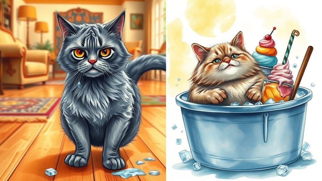 Whimsical Cat Duo in Cozy Home Setting
