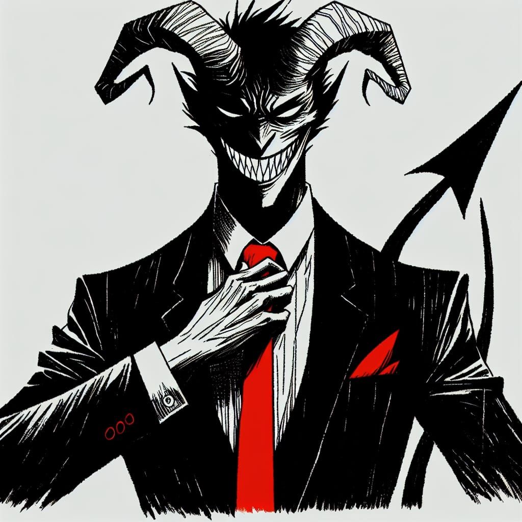 Mysterious Figure in Red Tie, Chiaroscuro Style