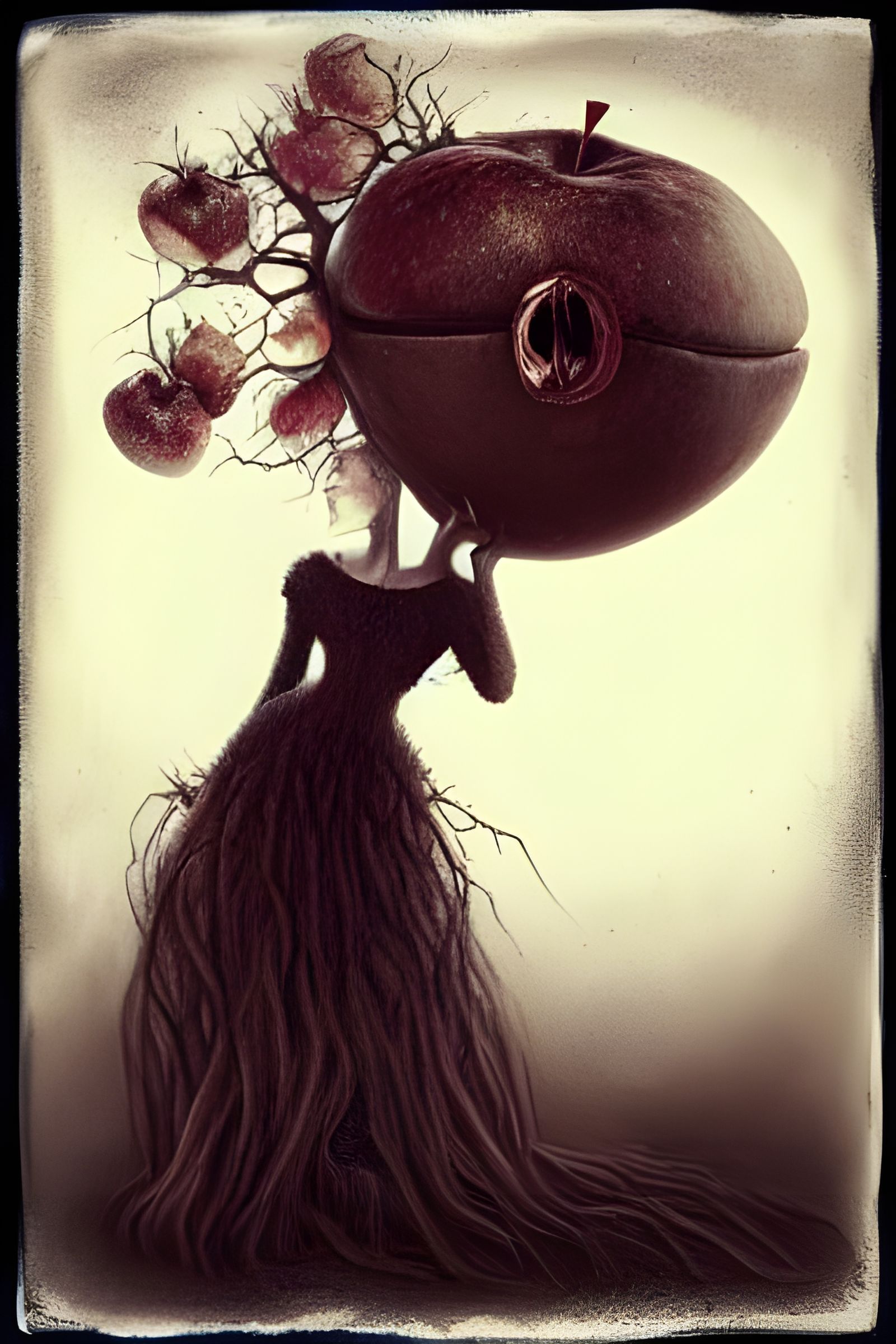 Woman and Dead Apple in Gothic Surrealism