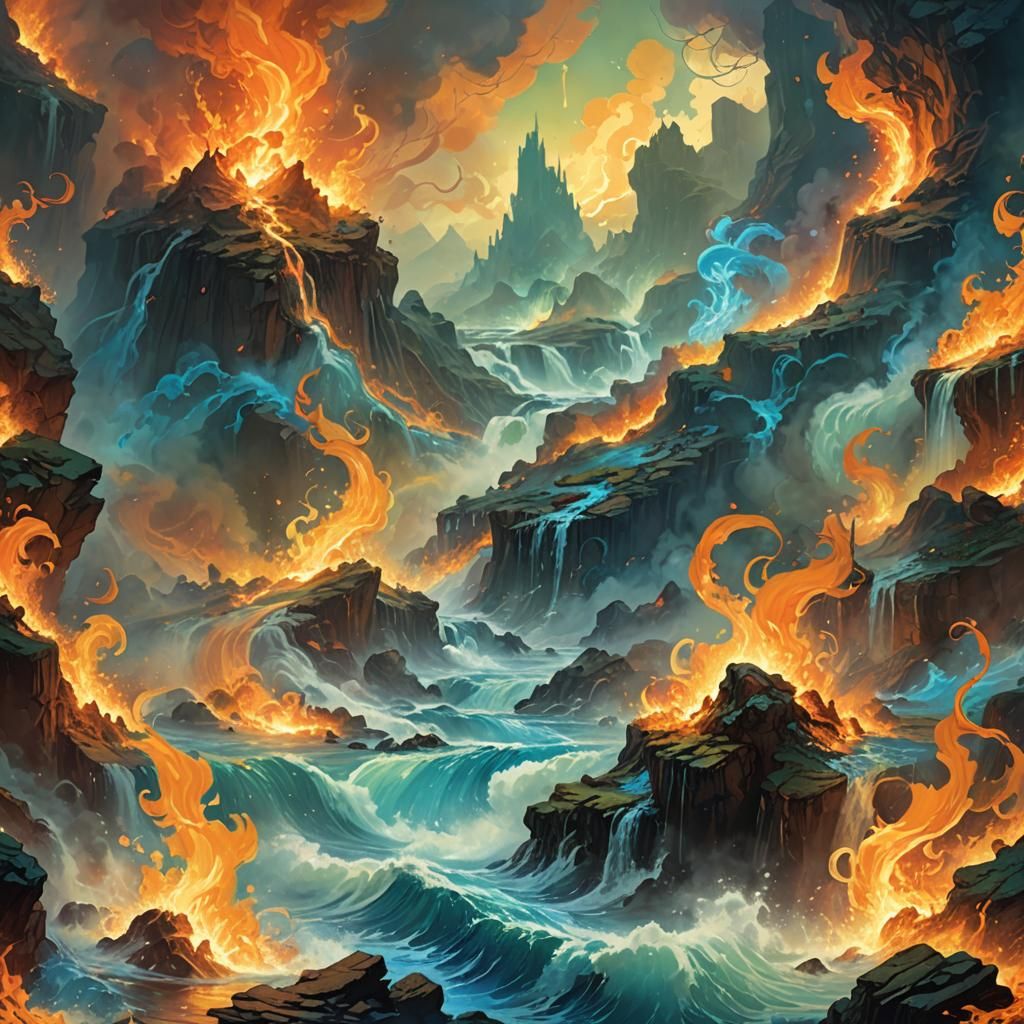 Fire and Water Clash in Epic Fantasy Art