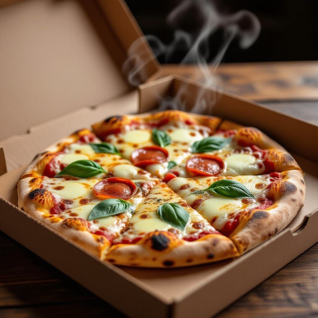 Hot Steaming Pizza with Gooey Cheese