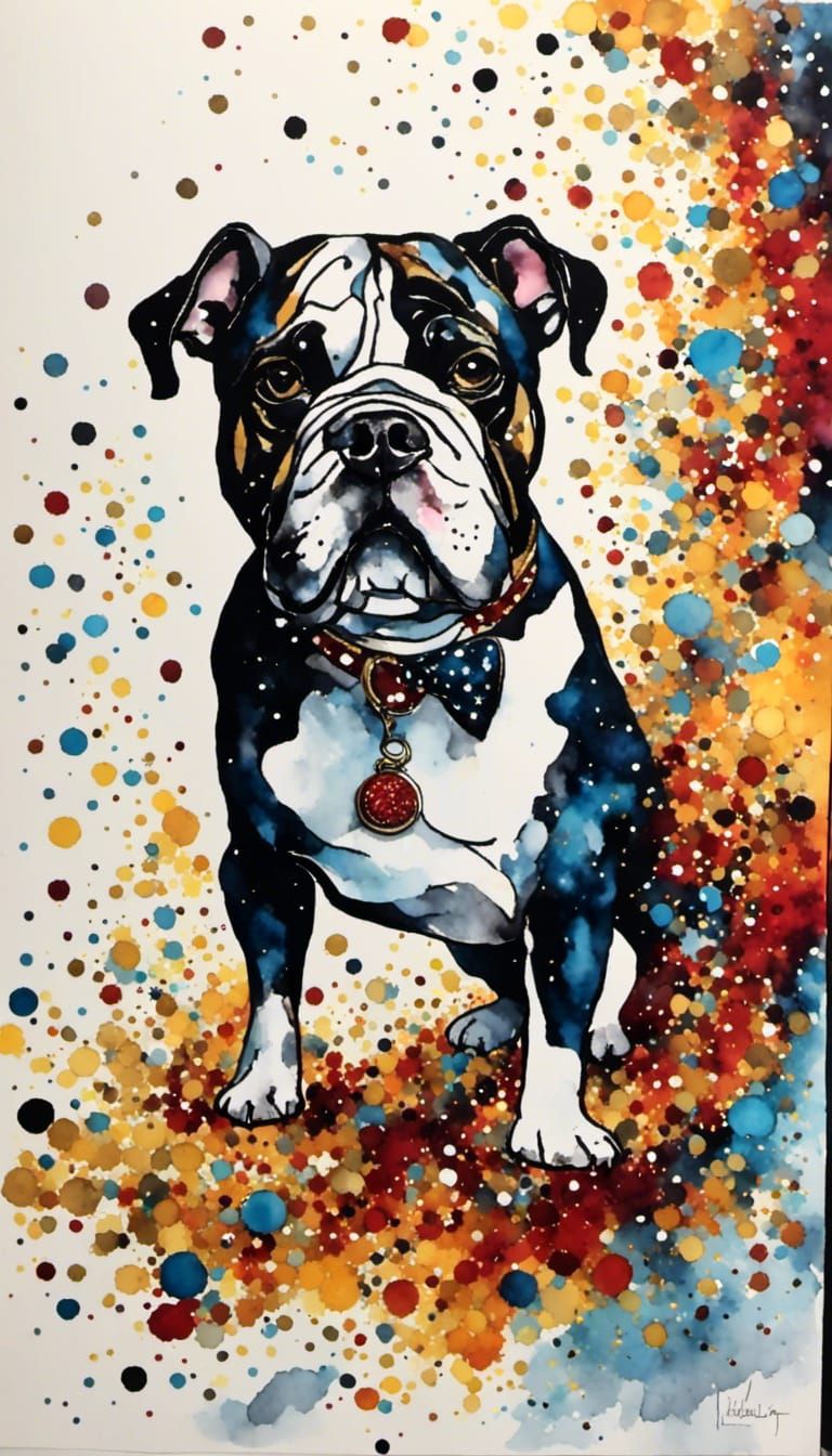Minimalist Bulldog in Alcohol Ink Style