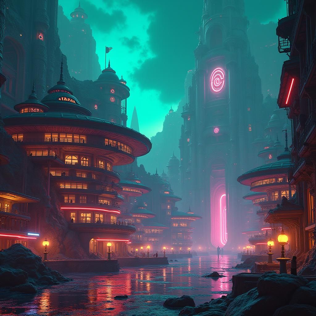 Electric Neon Lights in Futuristic Cityscape