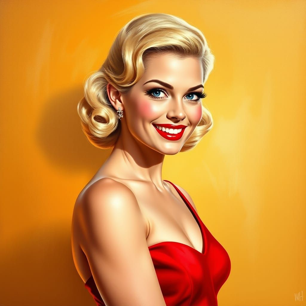 Confident Pin-Up in Art Nouveau Mystical Style