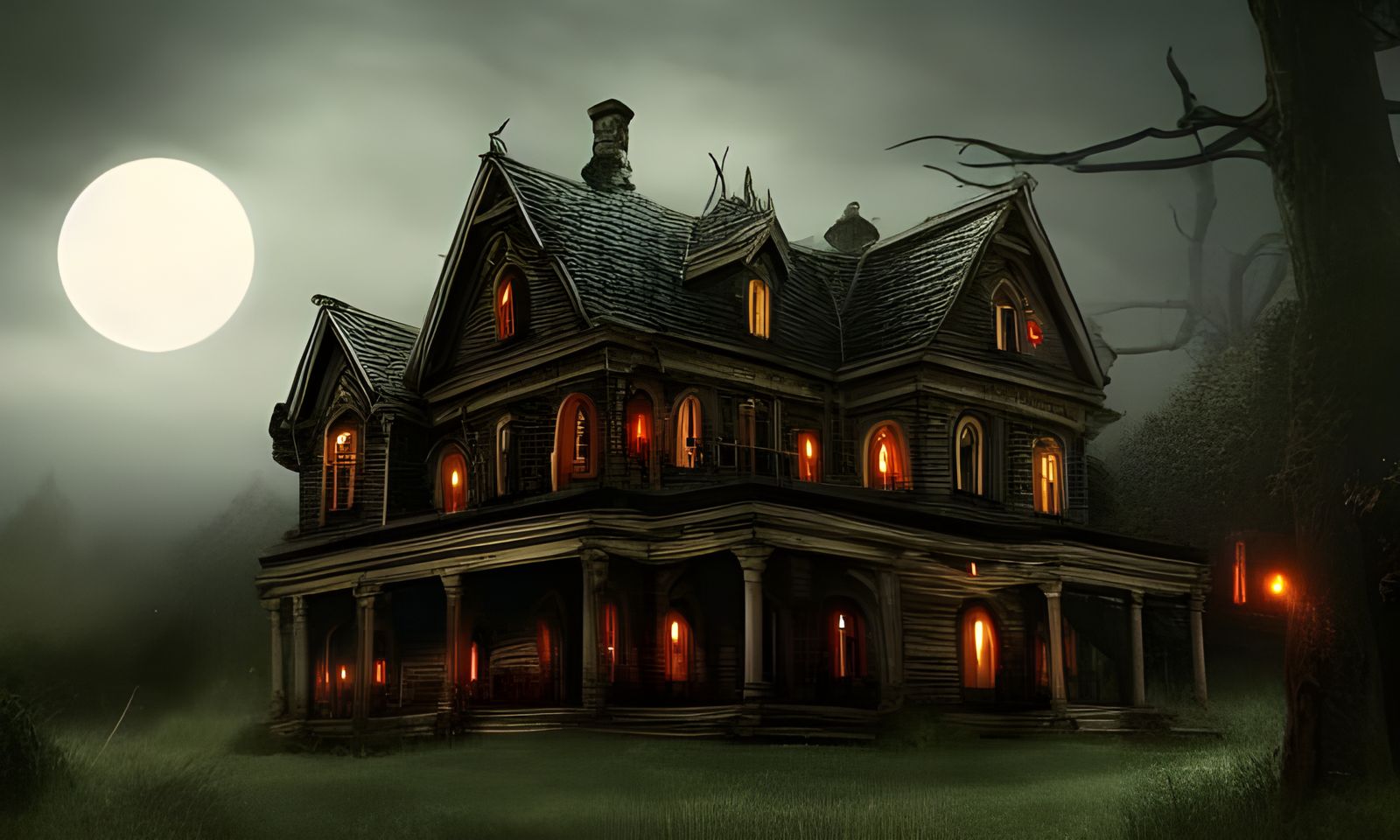 Detailed Haunted House Matte Painting in 8K