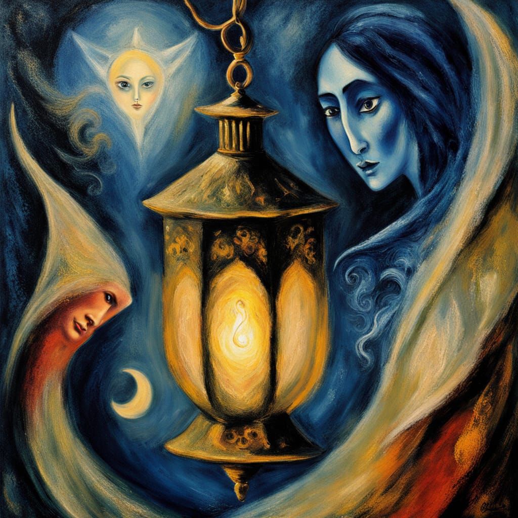 Ethereal Vampire Lantern in Surrealist Painting