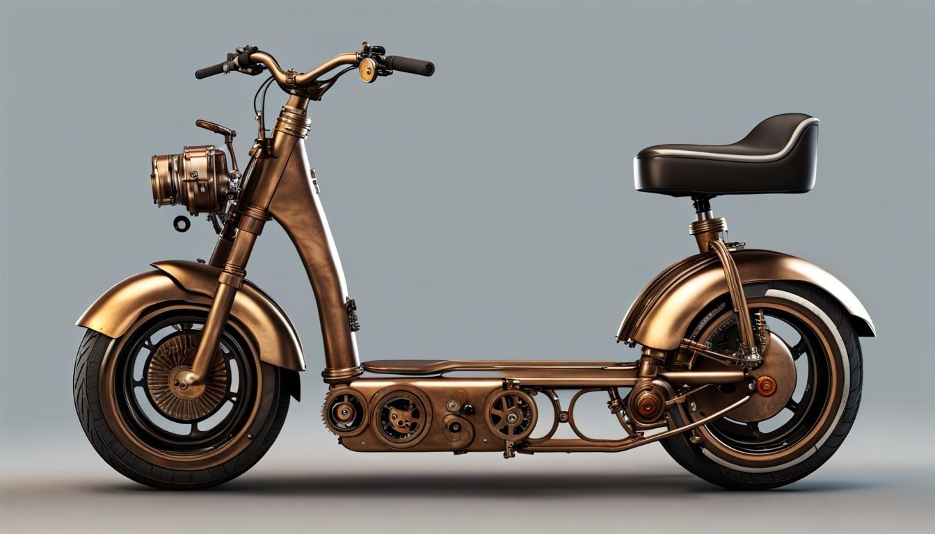 Steampunk E-Scooter with Exposed Engine