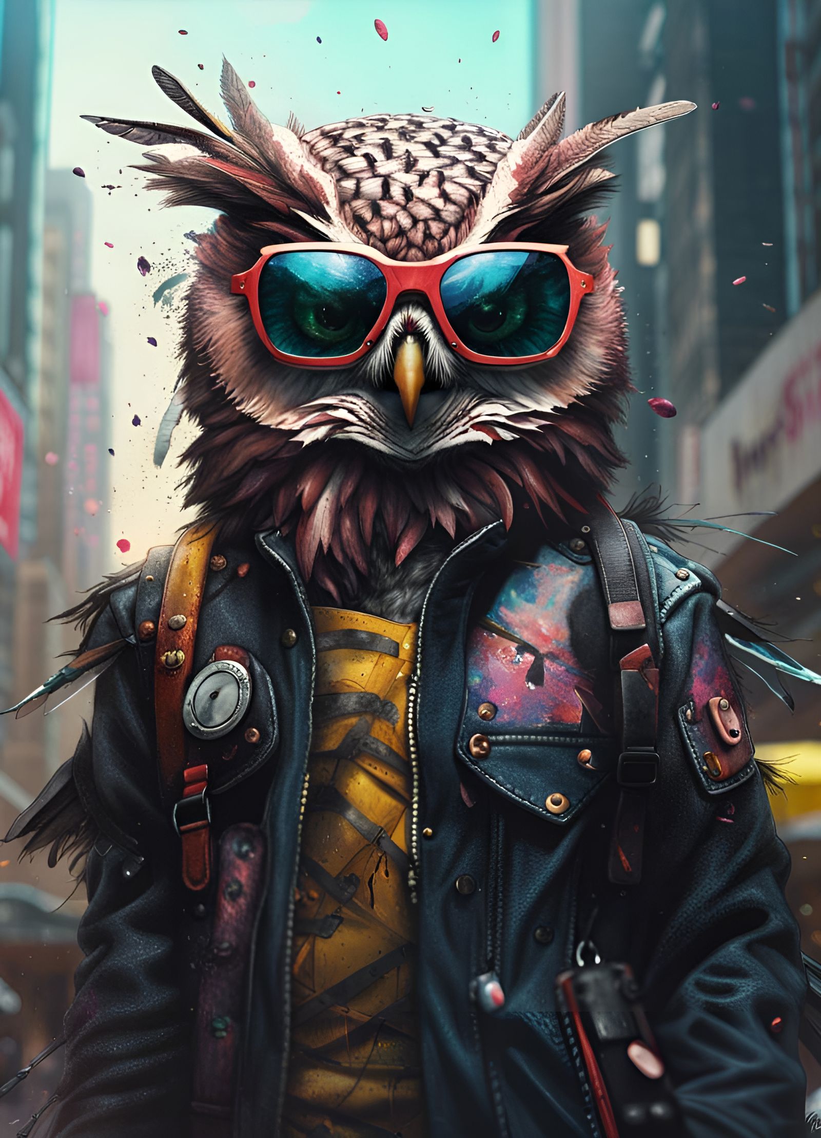 Cyberpunk Owl Portrait in Flight, Detailed Digital Art