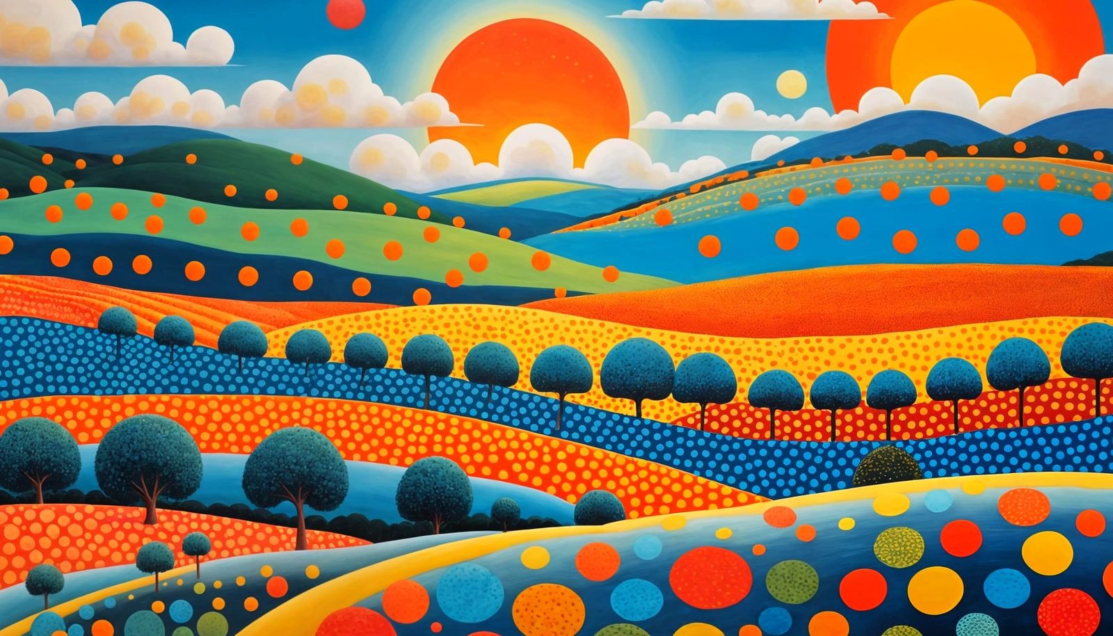 Surreal Polka Dot Landscape: A Dotted Dreamscape