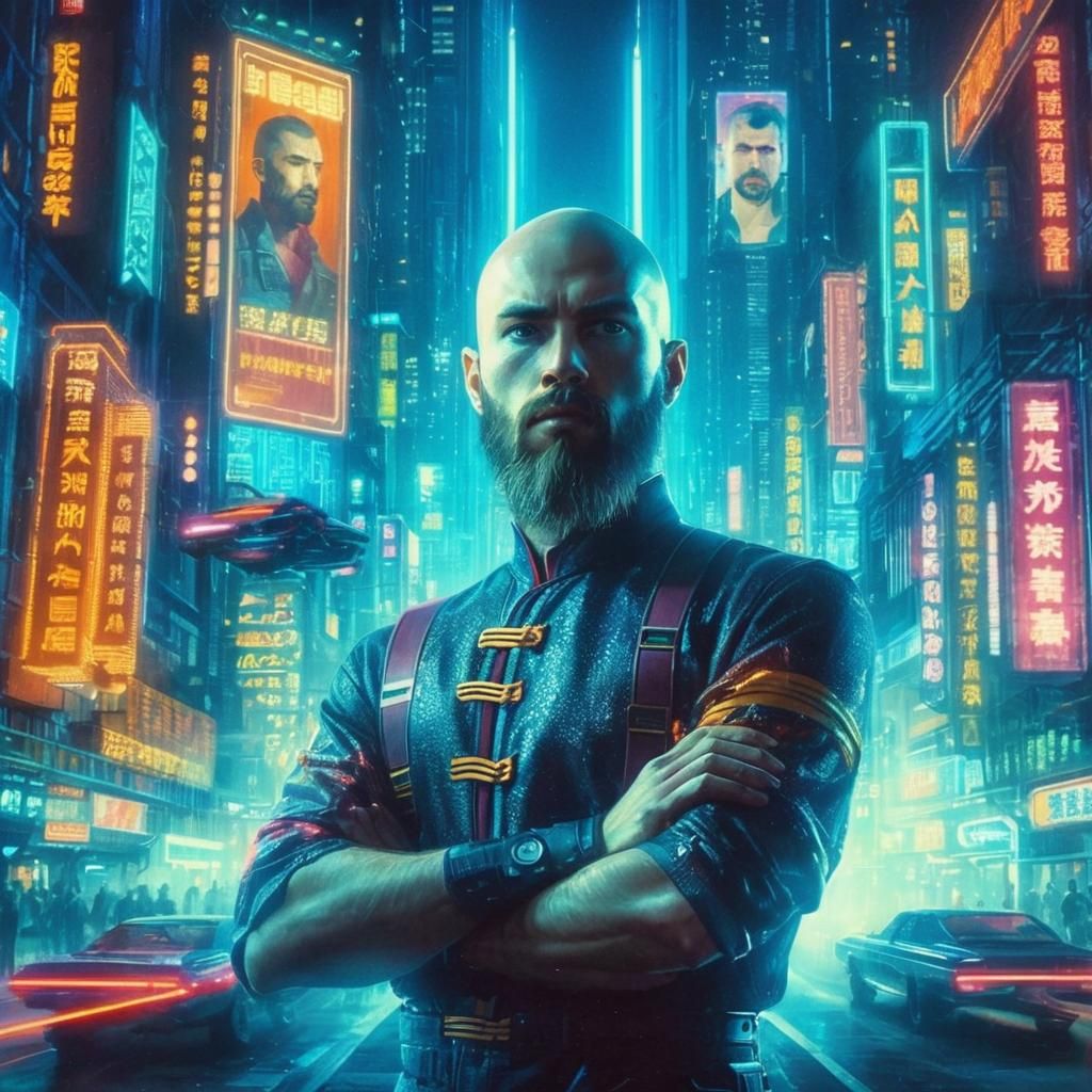 Cyberpunk Youth in Blade Runner Cityscape