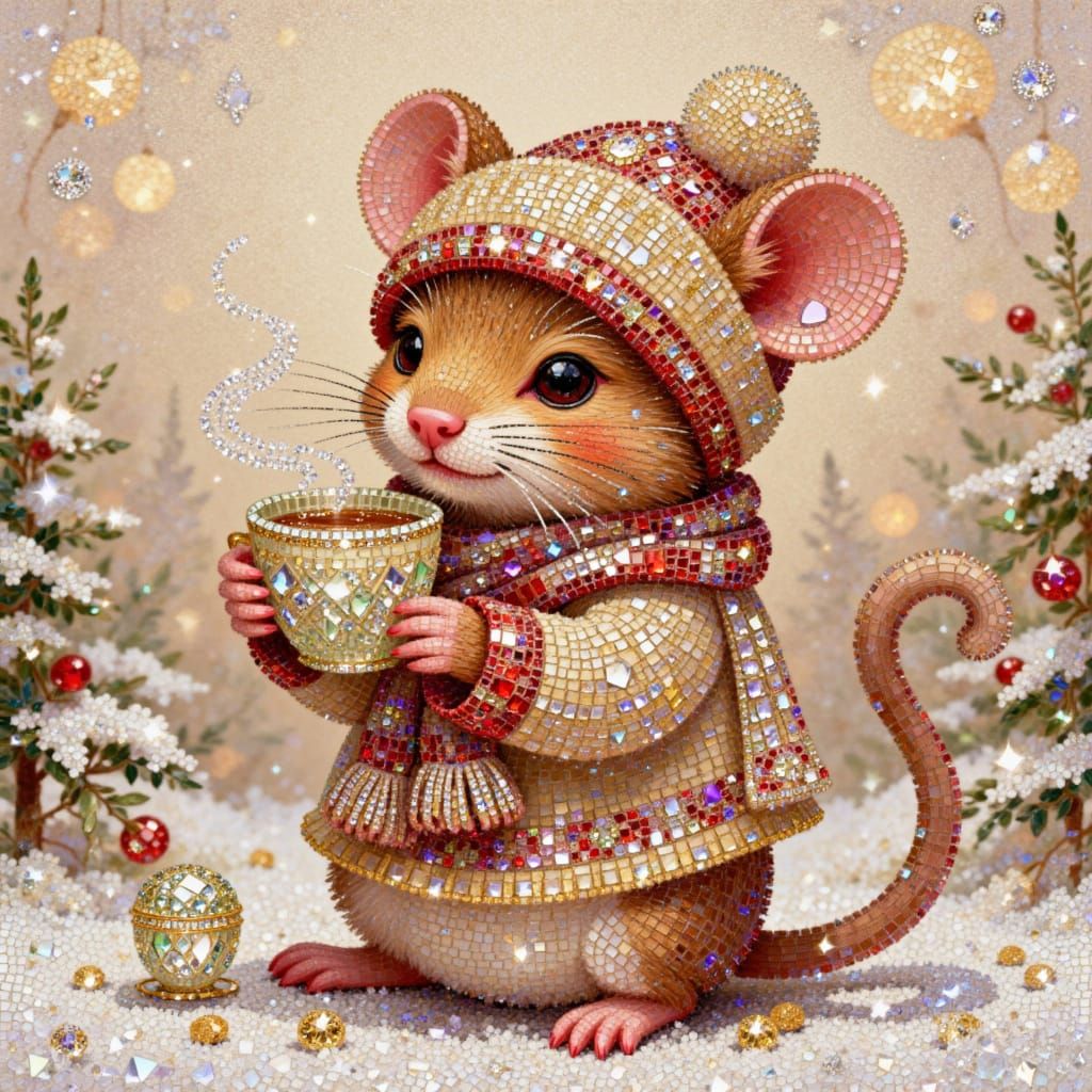 Diamond Painting Mouse in Cozy Winter Attire