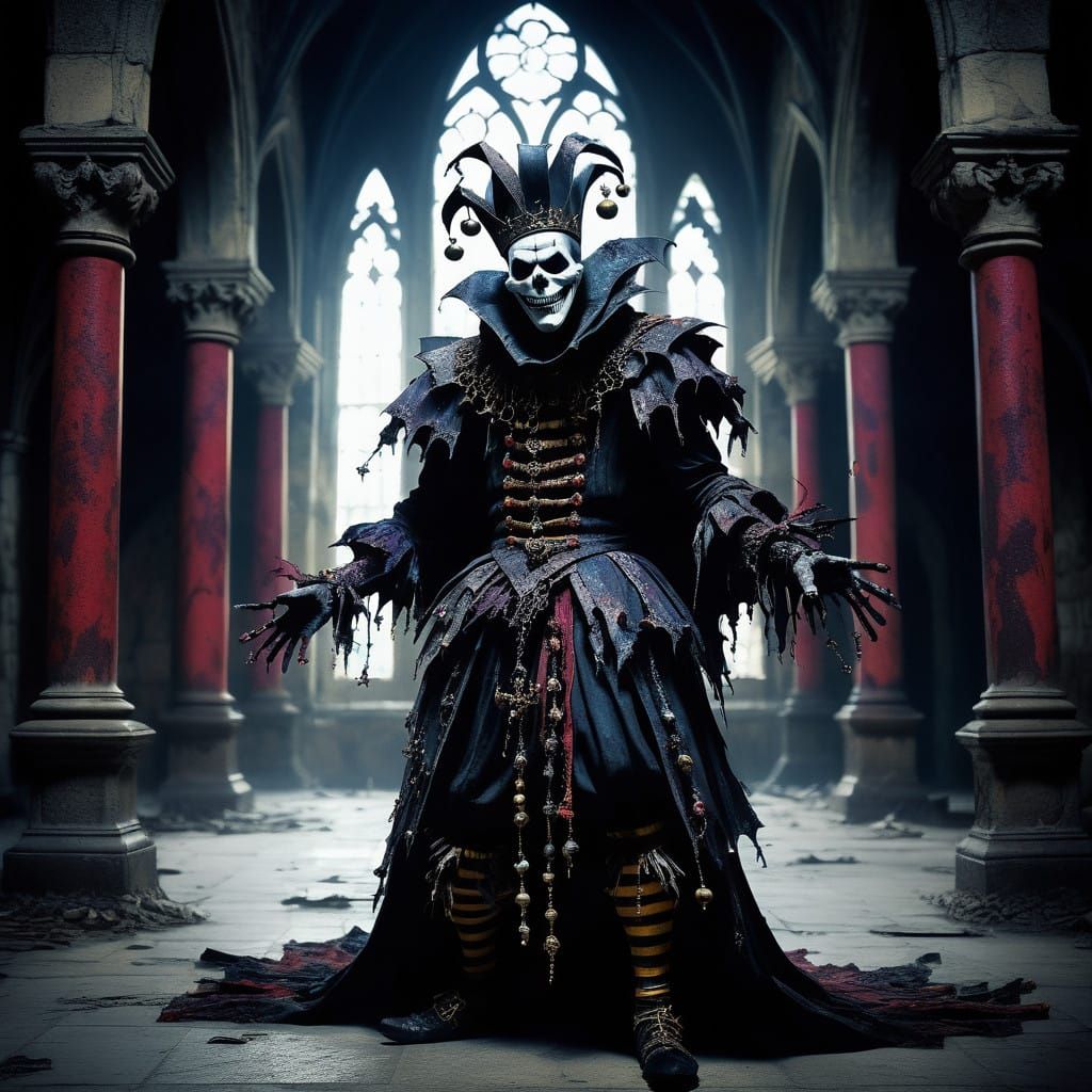 Gothic Dark Fantasy Jester Performs in Undead King's Halls