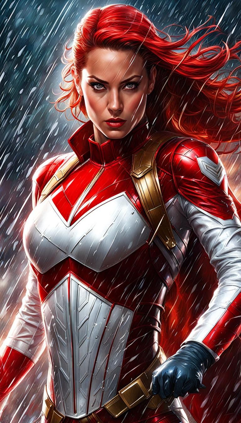 Female Superhero in the Rain: Marvel-esque Character