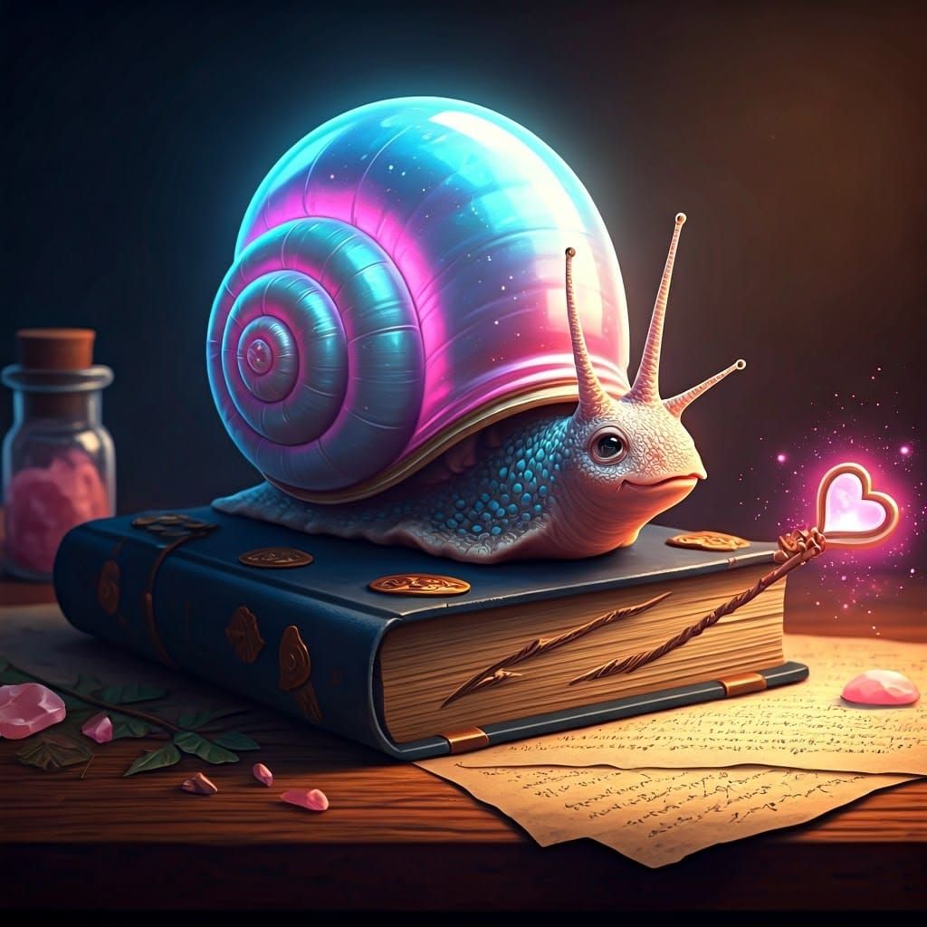 Enchanting Chibi Snail Wizard with Glass Shell
