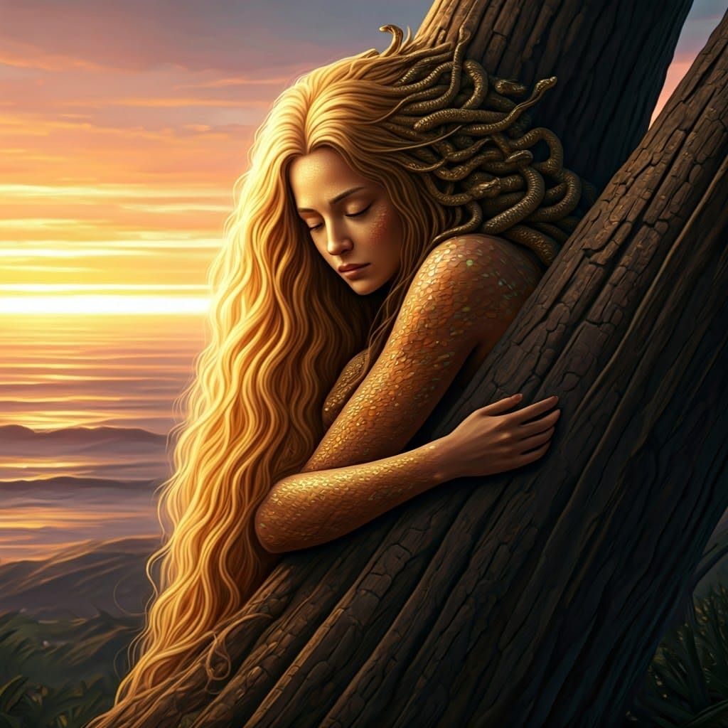 Serene Medusa Tree at Sunset: Concept Art