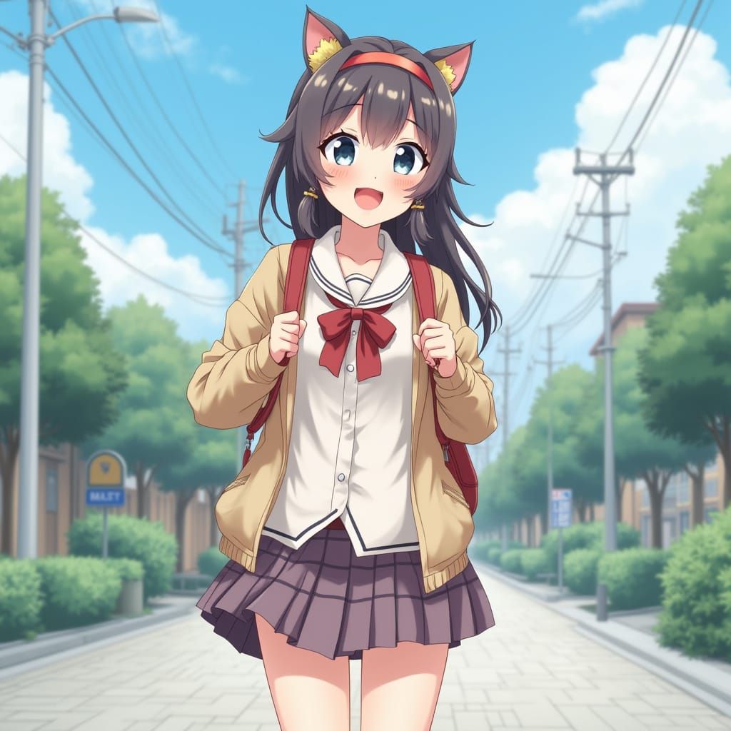 Kawaii Schoolgirl in Modern Japanese Suburb