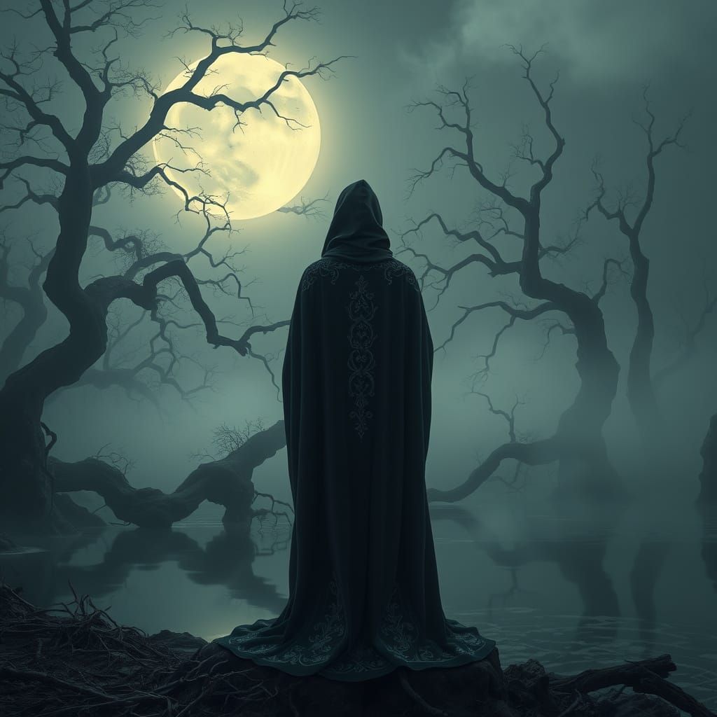 Mystical Figure in Dreamlike Landscape