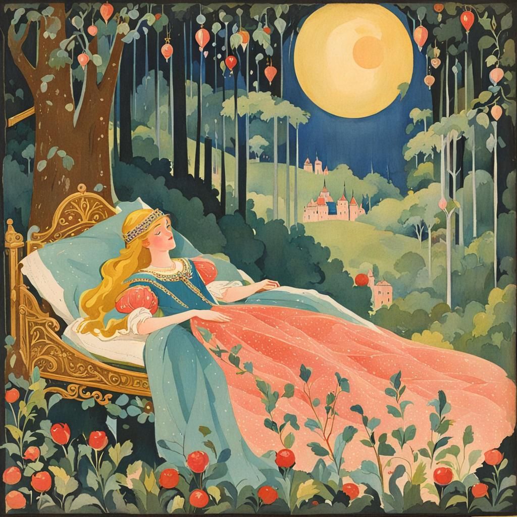 Sleeping Beauty: A 1920s Gouache Illustration