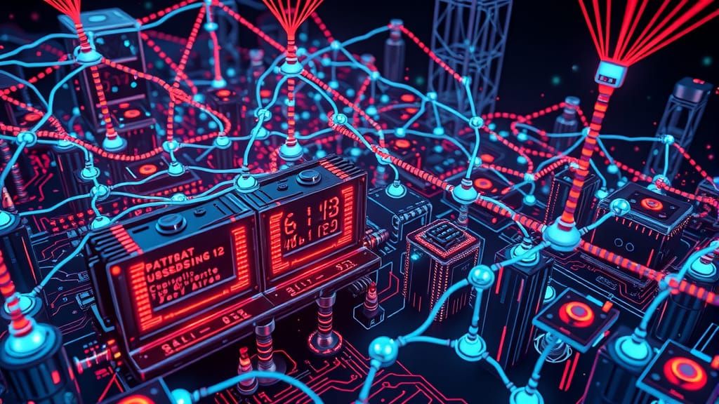 Futuristic Network of Neon Circuits and Data Streams