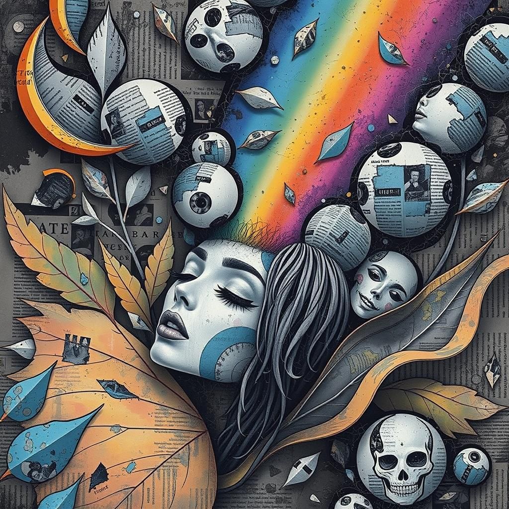 Dada-Inspired Paper Collage of Stylized Figure with Autumnal...