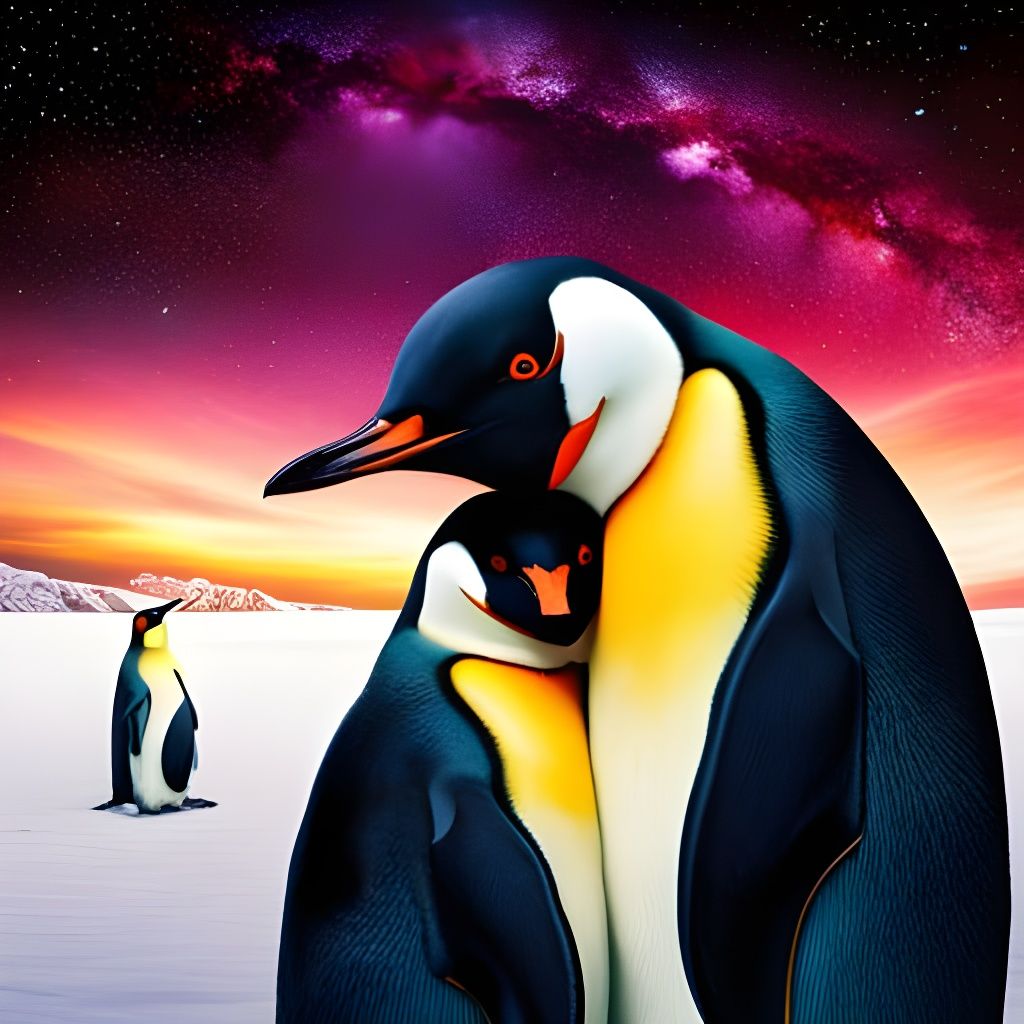 Happy Emperor Penguins Under Aurora Australis