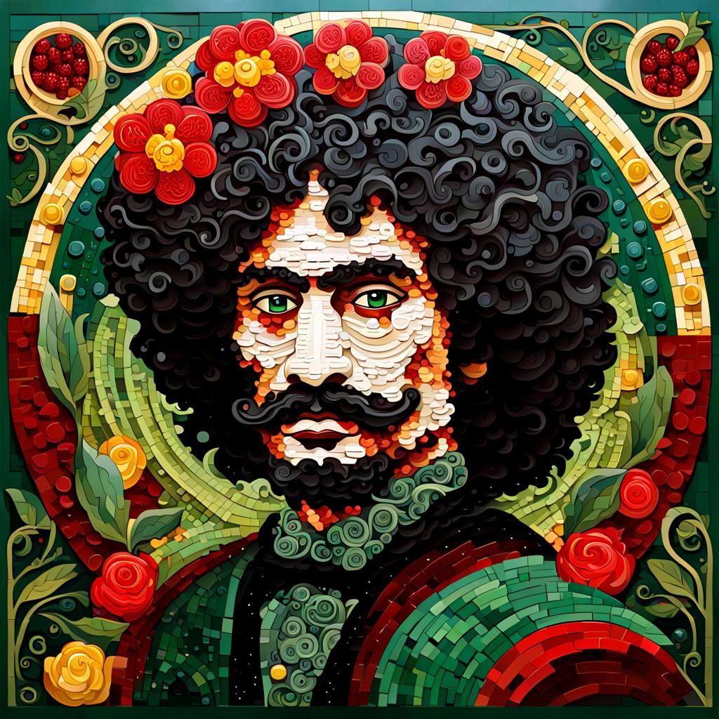 Art Nouveau Man with Flowers and Pomegranate