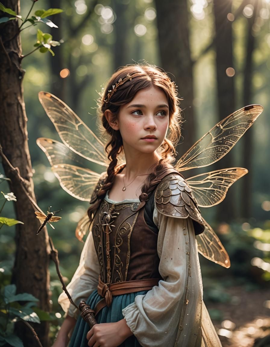 Medieval Pixie with Dragonfly Wings, Digital Art