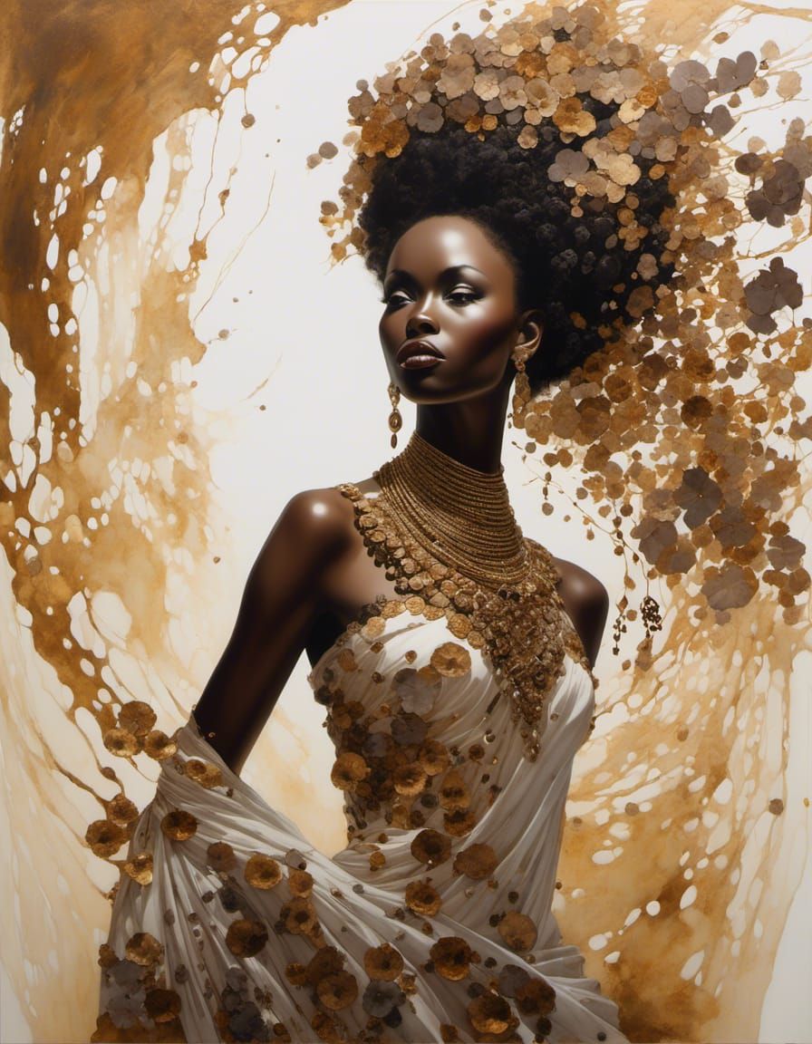 Elegant Portrait of African Women in Golds and Browns