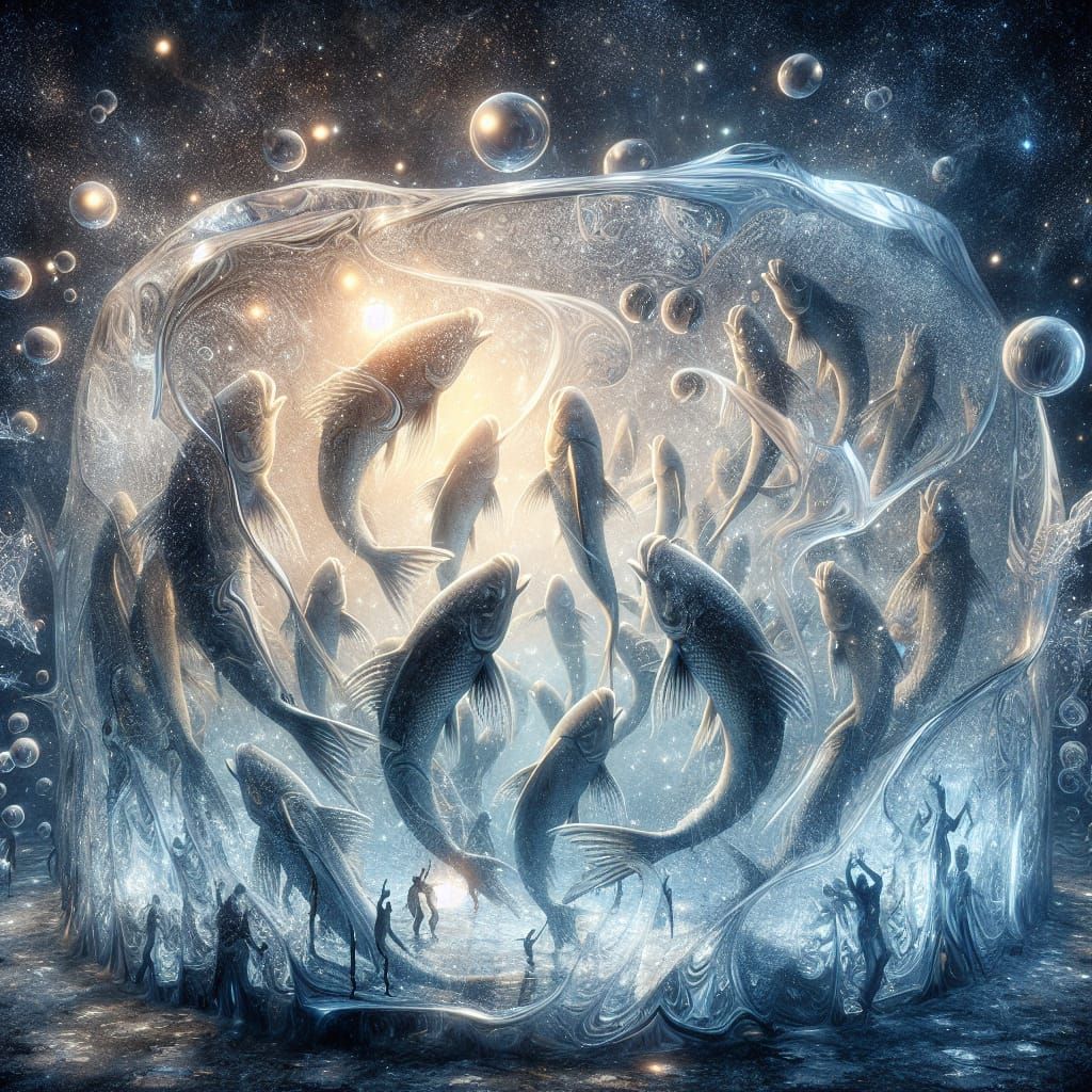 Fish Trapped in Ice with Glowing Reflections