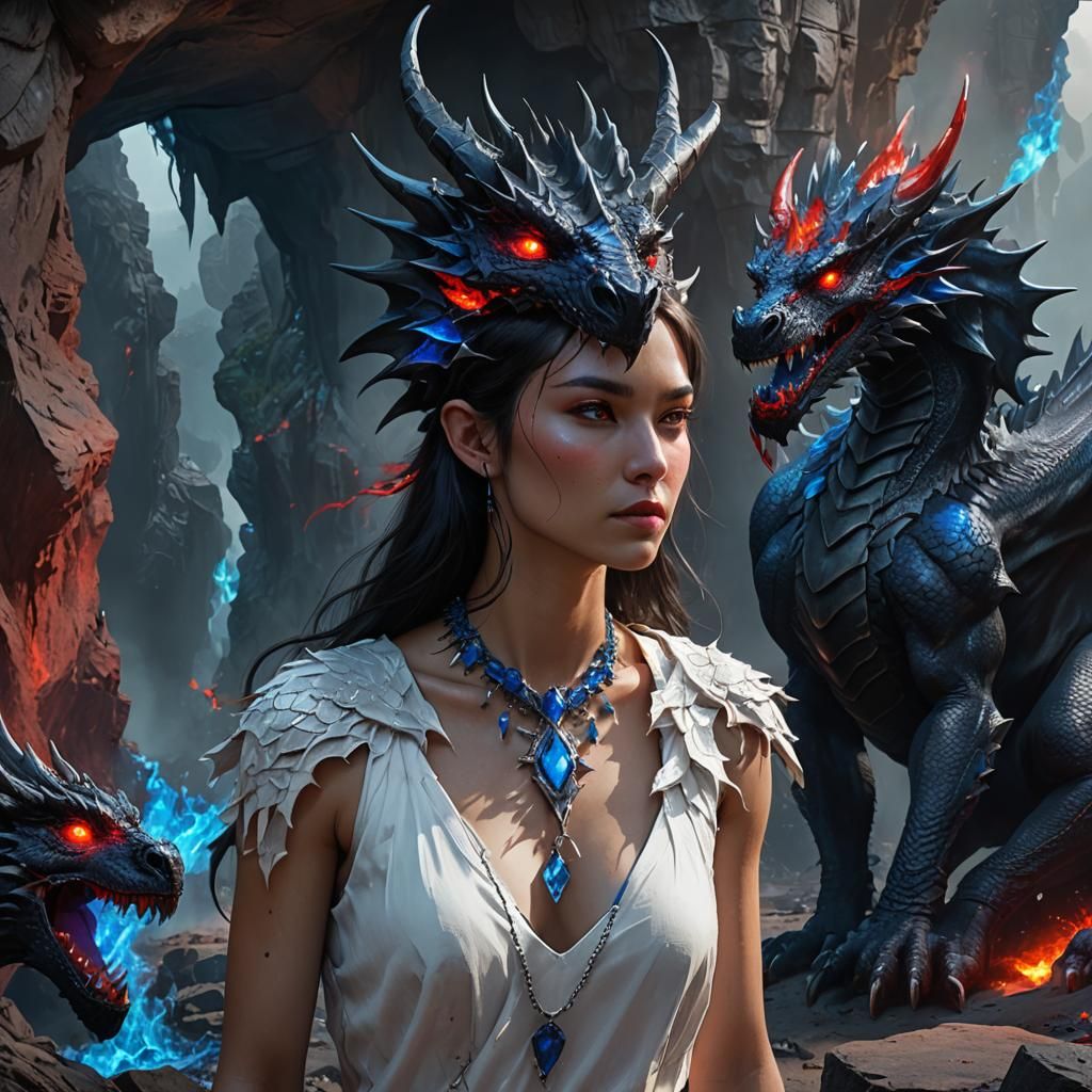 Black Dragon Breathing Fire, Surreal Fantasy Art