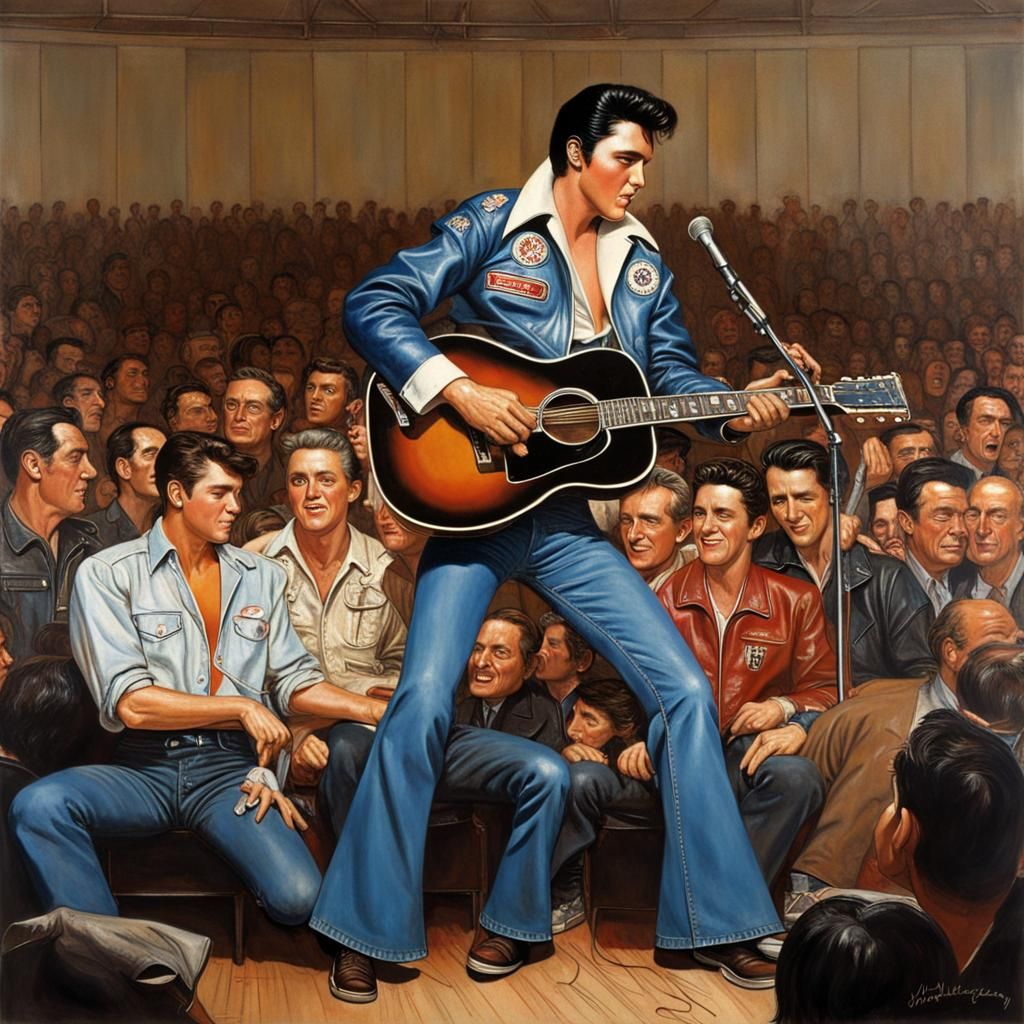 Elvis Presley on Stage in Americana Style