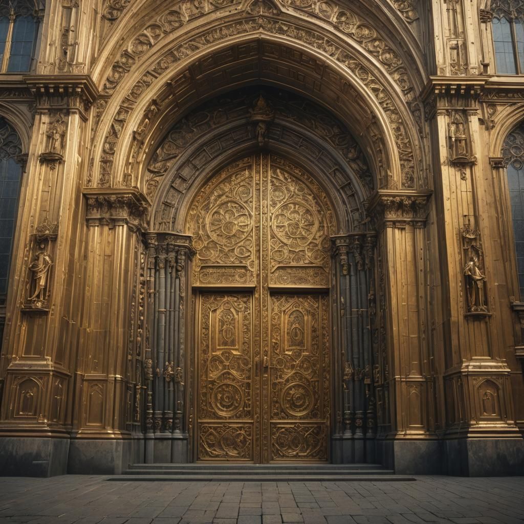 Golden Cathedral Doorway: Epic Digital Matte Painting